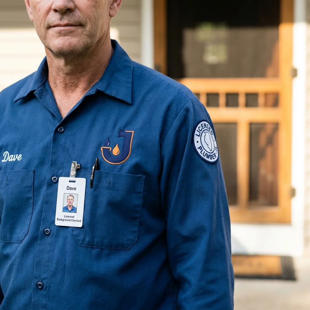 Licensed plumber showing ID badge in San Bruno, CA