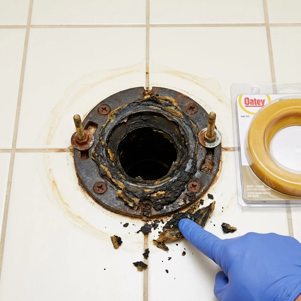 Failed wax ring showing water seepage at the base of a toilet in a San Bruno, CA home